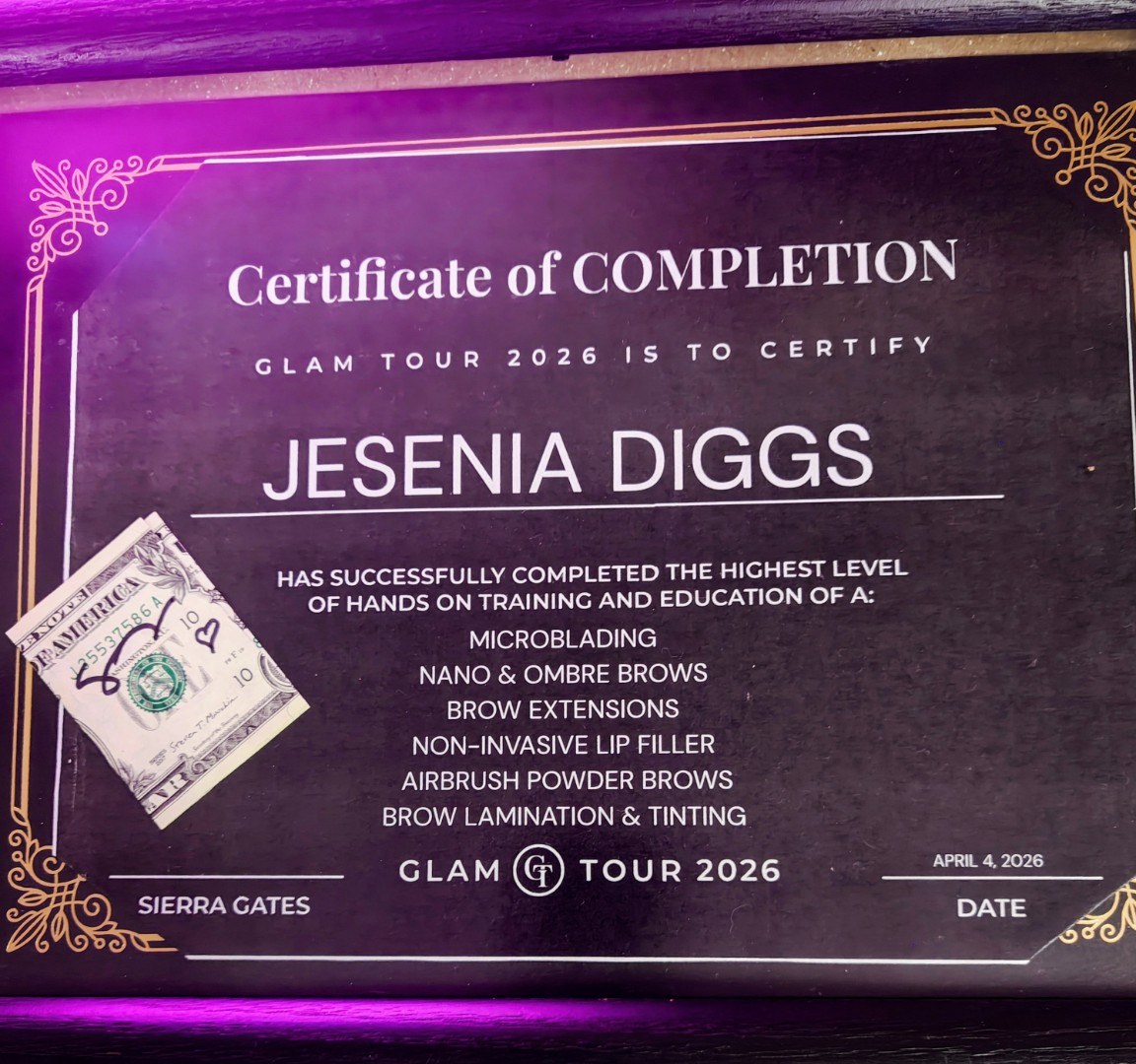 Glam Tour 2026 hands-on training certificate earned by Yesenia Diggs
